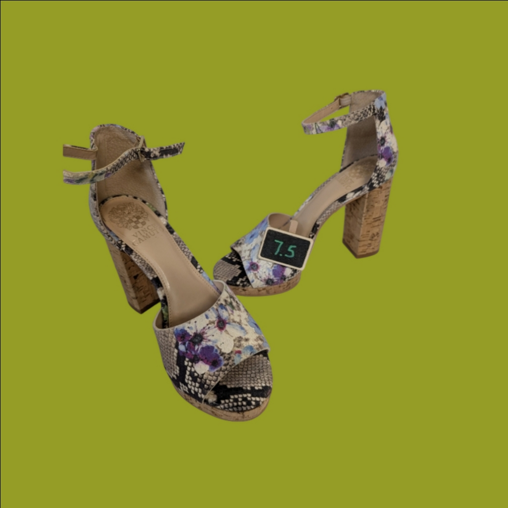 Shoes Vince Camuto Shoe  Faux Reptile Fabric Floral Cork Heal Platform Sz 7.5